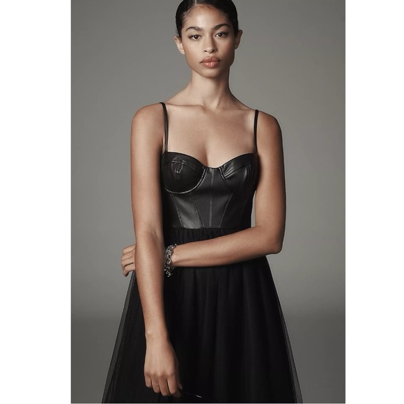 Hutch Faux Leather & Tulle Midi Dress Black Size 2 NWT Ballerina WhimsiGoth Punk - Picture 13 of 17